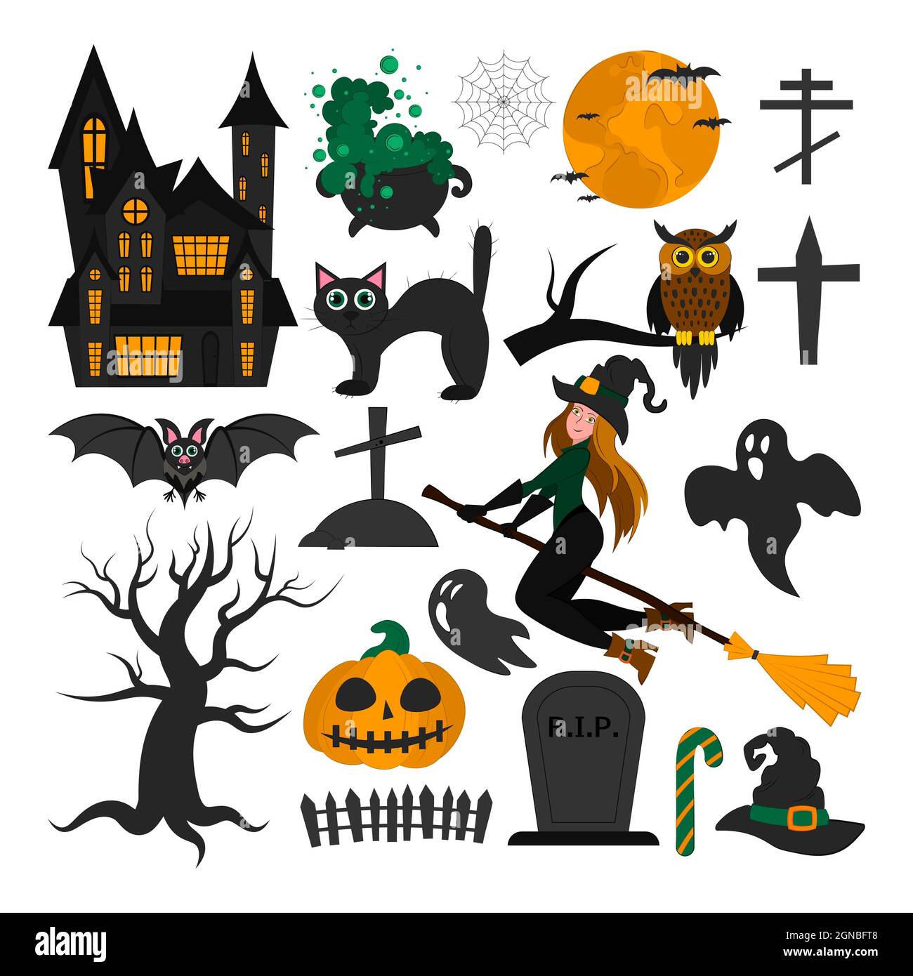 Ensemble d'objets pour Halloween. Symboles des fêtes. Objets isolés d ...