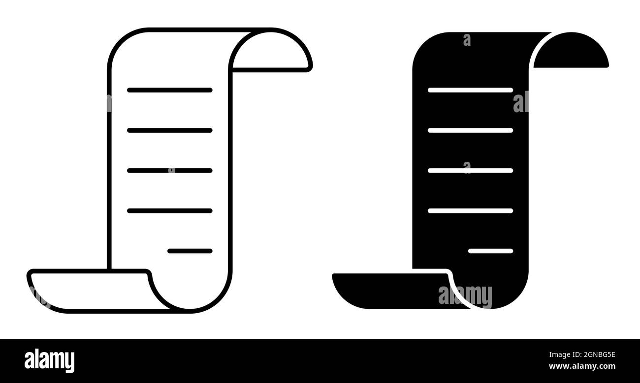 Icône linéaire. Icône de défilement du papier. Papier papyrus enroulé. Conclusion et signature d'un accord sur papier. Simple vecteur noir et blanc isolé sur blanc Illustration de Vecteur