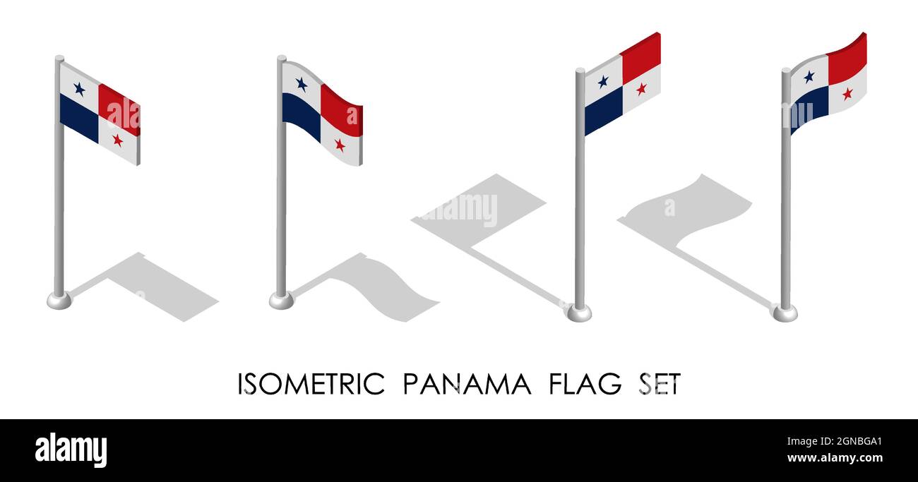 Drapeau isométrique du PANAMA en position statique et en mouvement sur le mât. vecteur 3d Illustration de Vecteur