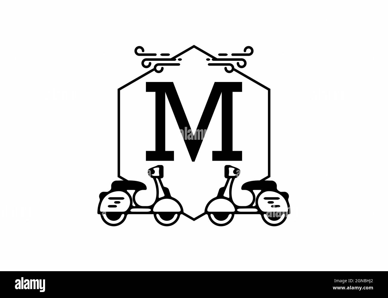Lettre initiale M dans la conception du châssis de scooter Illustration de Vecteur