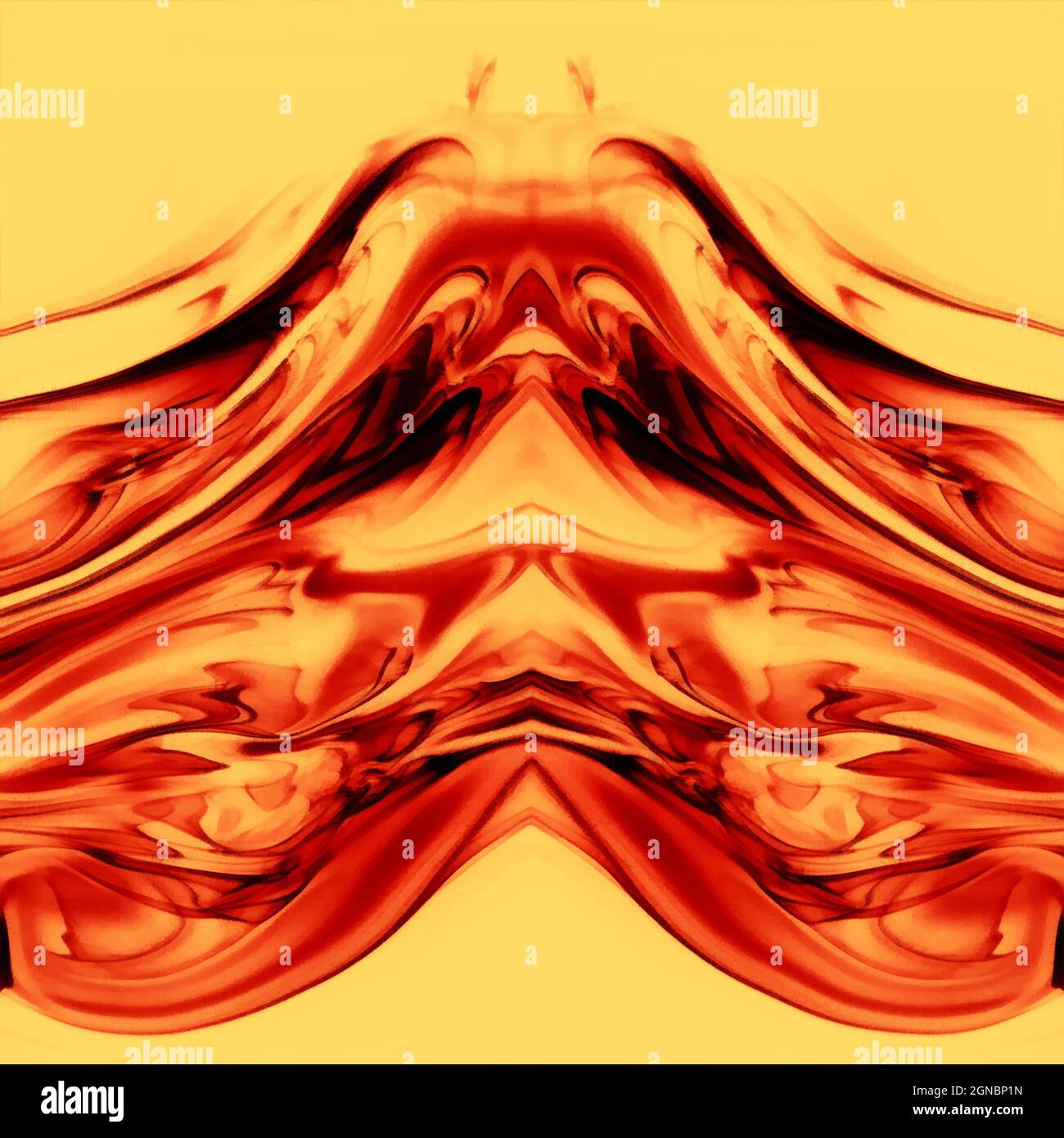 Motifs rouges fractaux sur fond jaune Banque D'Images