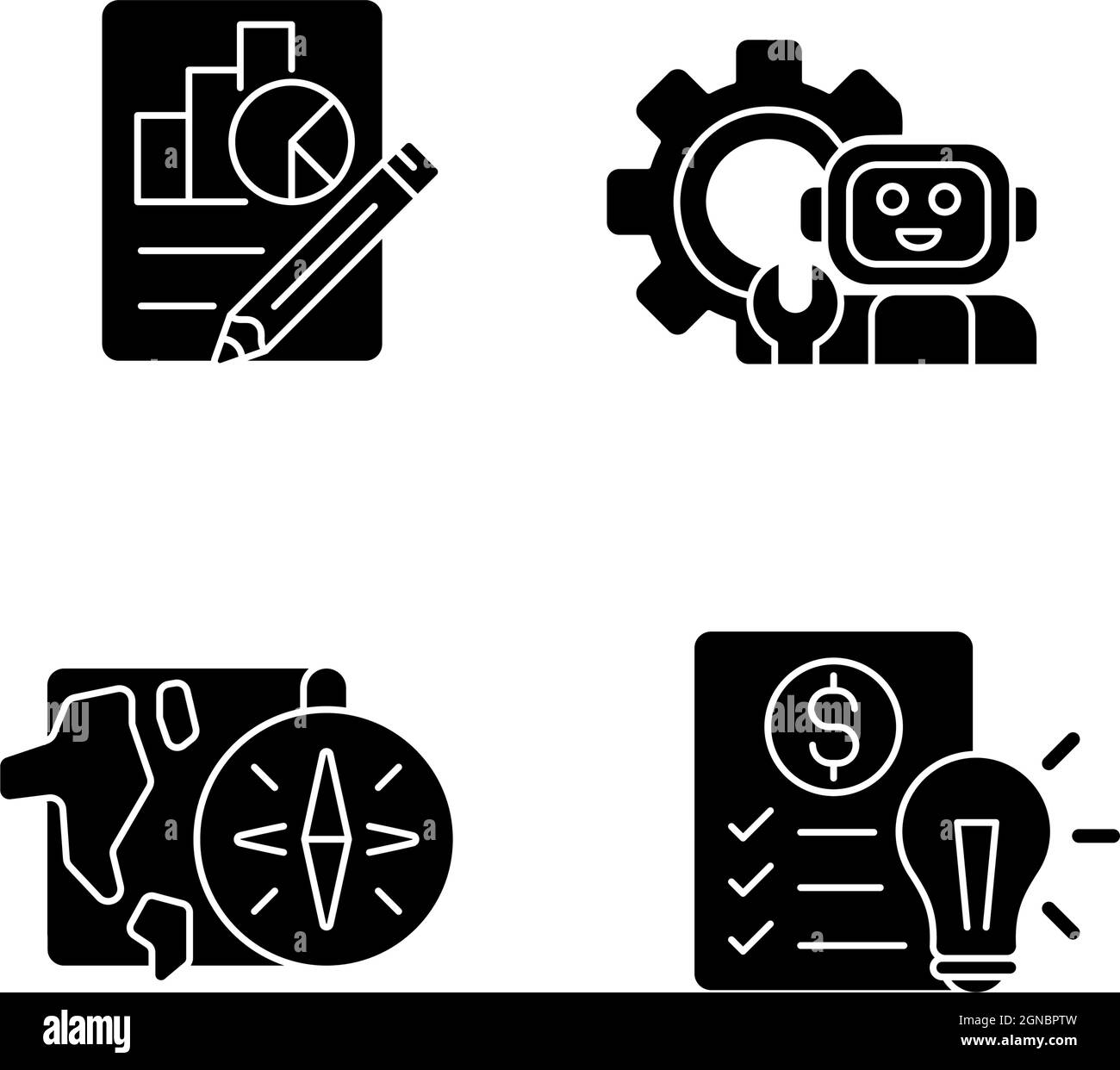 Diversité des sujets de l'école glyphe noir icônes sur l'espace blanc Illustration de Vecteur