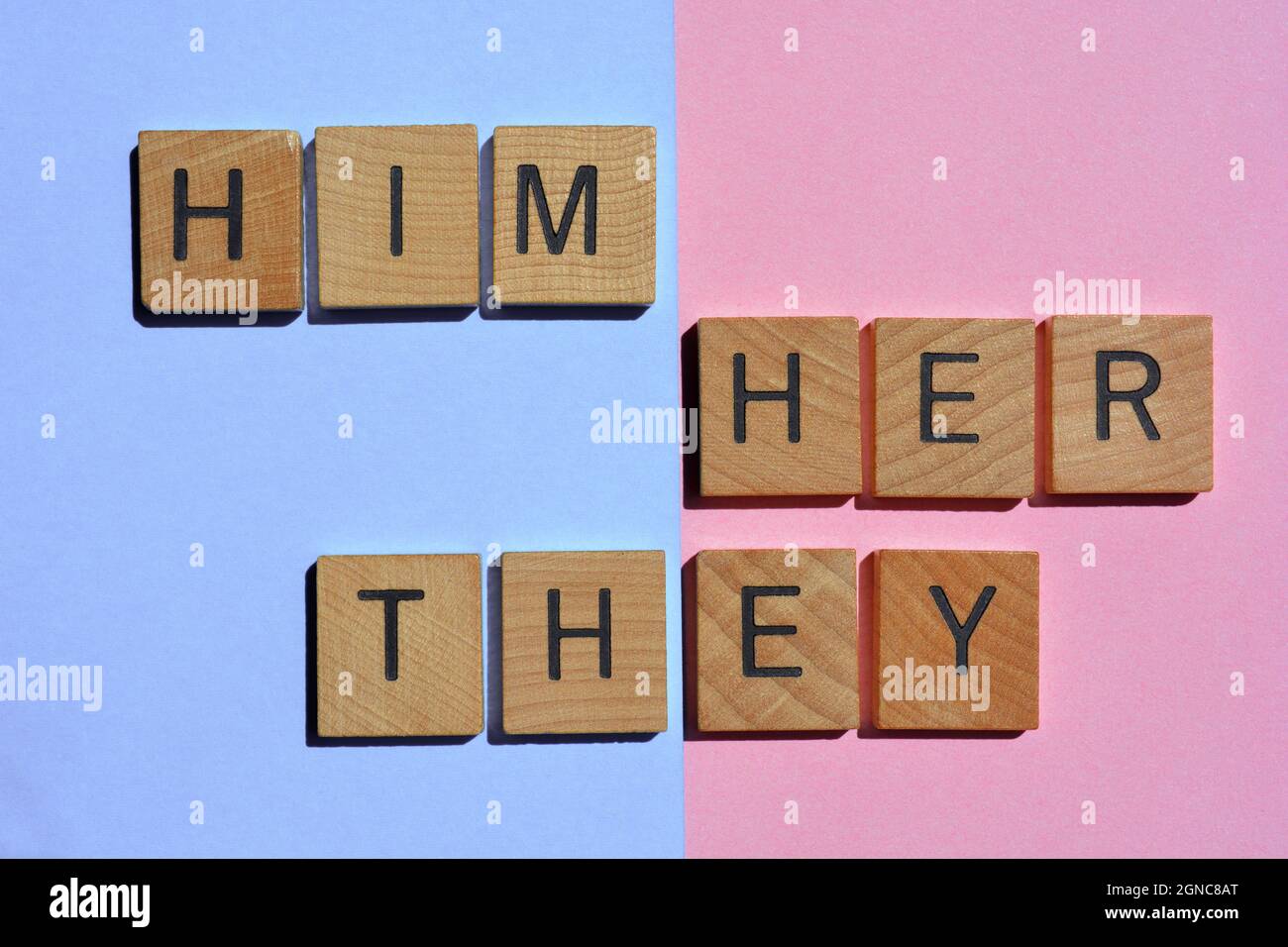 Lui, elle, ils, sexe se prononce en lettres de l'alphabet de bois Banque D'Images