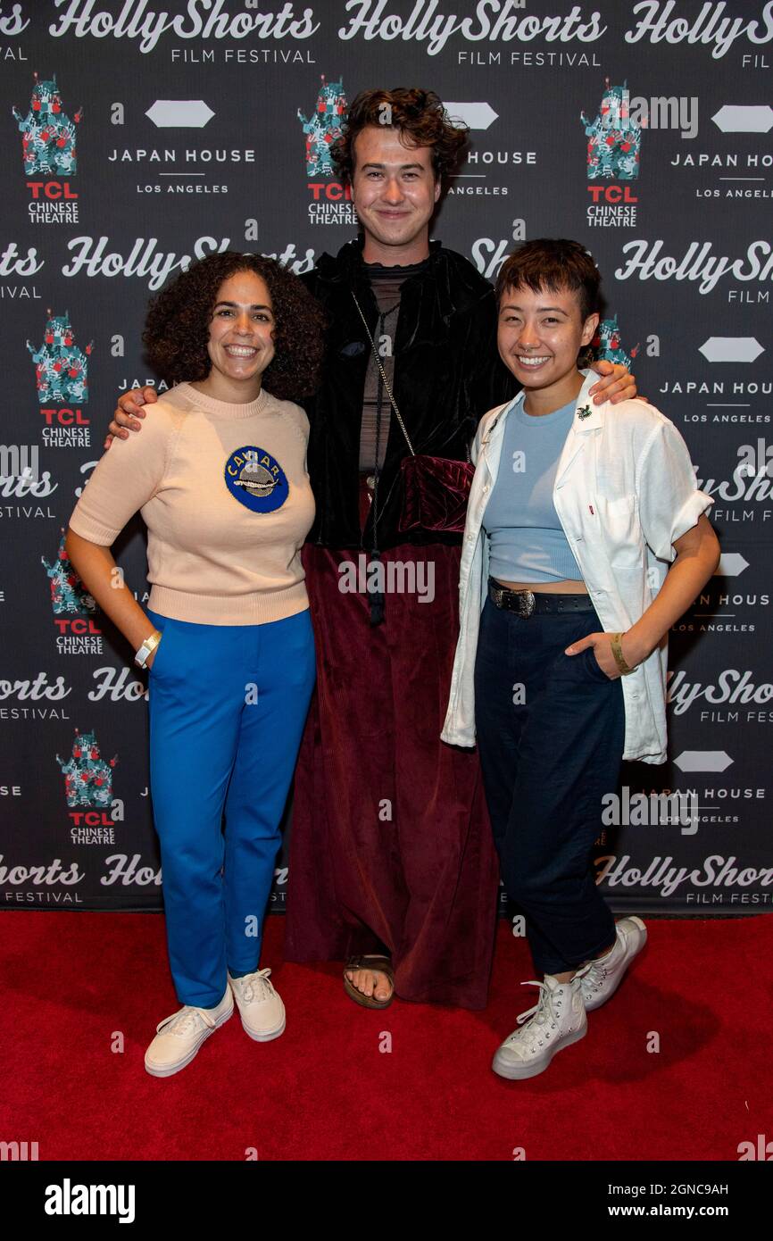 Kimia Behhpoornia, Riley Westling, Alyssa Lerner assistez au 17e festival annuel HollyShorts Opening Night à Japan House, Los Angeles, CA, le 23 septembre 2021 Banque D'Images