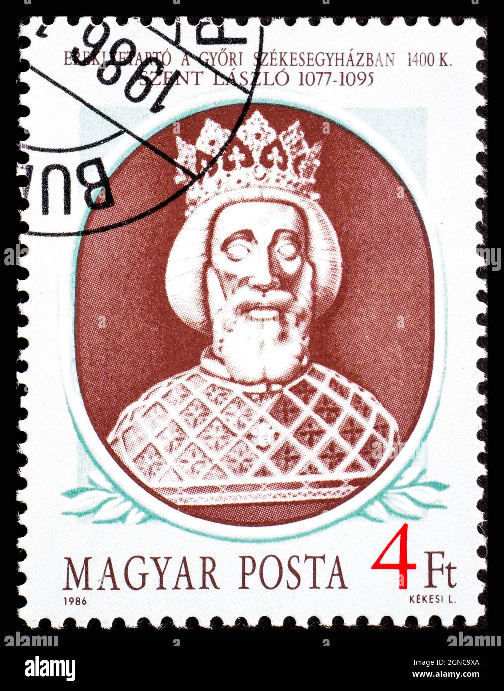 HONGRIE - VERS 1986: Timbre-poste imprimé en Hongrie montre Saint Laszlo 1077-1095, rois hongrois Banque D'Images