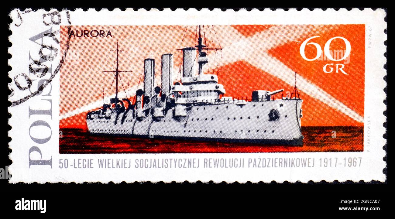 POLOGNE - VERS 1967: Timbre imprimé en Pologne montrant Aurora Banque D'Images