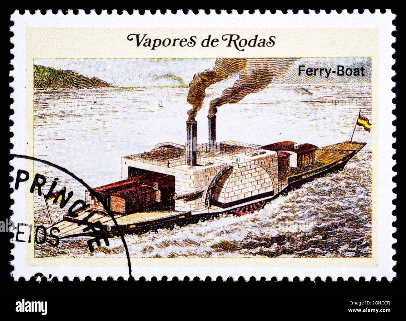 PORTUGAL - VERS 1977: Timbre montrant Vapor de Rodas 1893 Ferry-Boat Banque D'Images