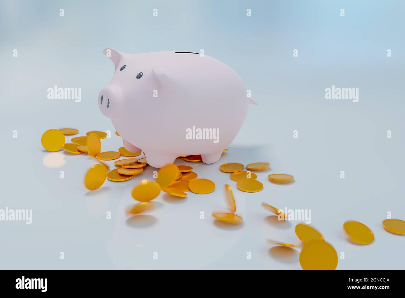 Banque de cochon blanche avec pièce de monnaie, rendu d'illustrations 3D Banque D'Images