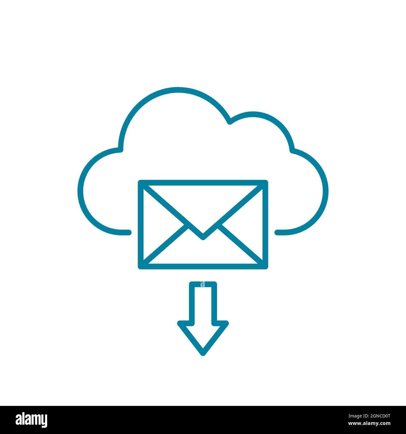 Icône de ligne de messagerie Cloud. Service de stockage des e-mails dans le  cloud. Nuage et enveloppe avec symbole de flèche. Hébergement de courriel  en ligne. Télécharger le courrier depuis le serveur.