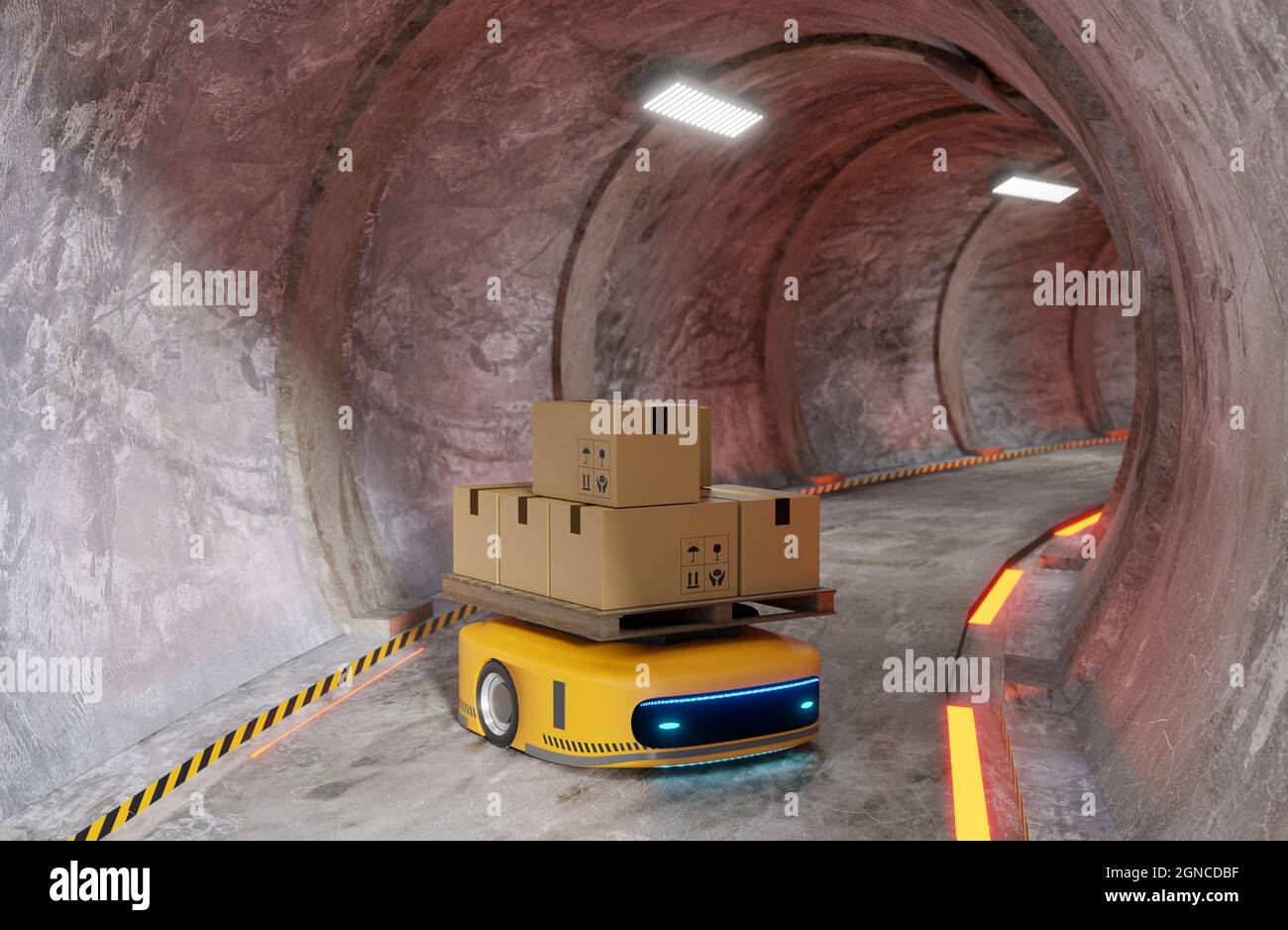 tunnel de métro circulaire avec machine automatique travaillant pour transférer le produit, rendu d'illustration 3d Banque D'Images