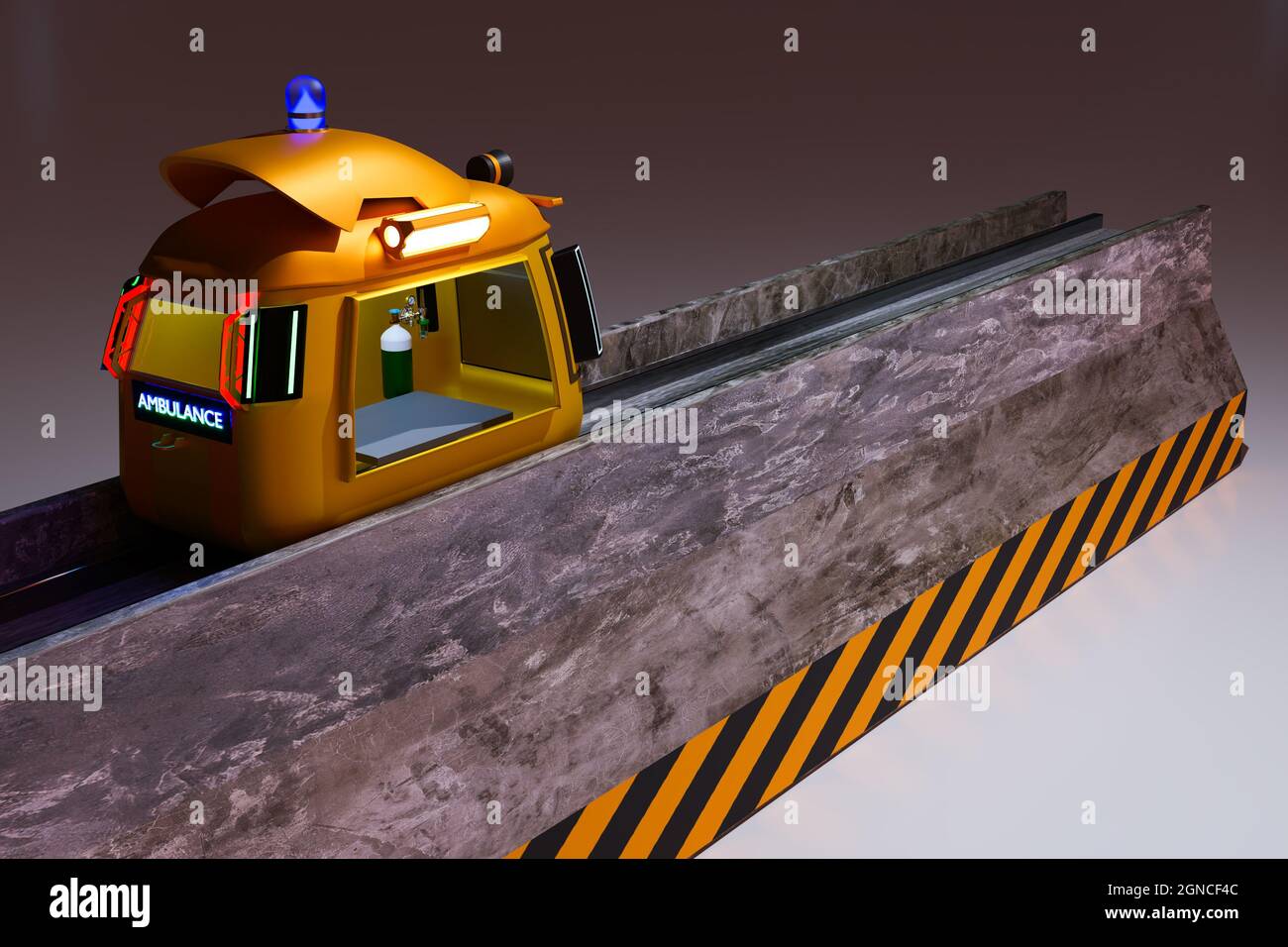 Drôles machine d'urgence sur les diviseurs de route pour la circulation en carouge et la rapidité de la zone de destination ou d'accident, rendu d'illustrations 3D Banque D'Images