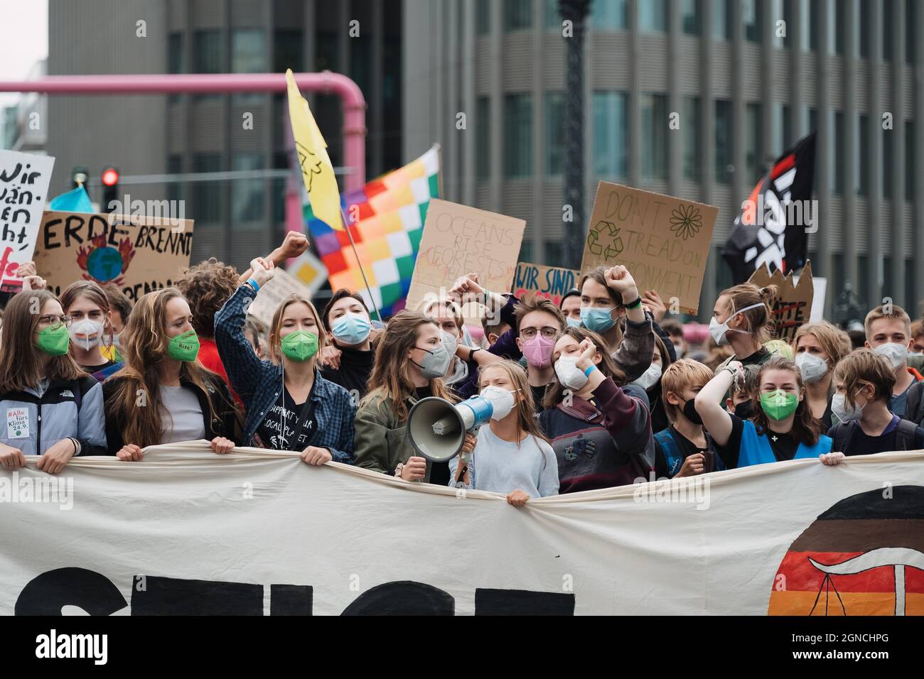 Berlin, Allemagne, 24 septembre 2021: GRETA Thunberg à Berlin, manifestant dans un vendredi pour une future grève mondiale du climat Banque D'Images