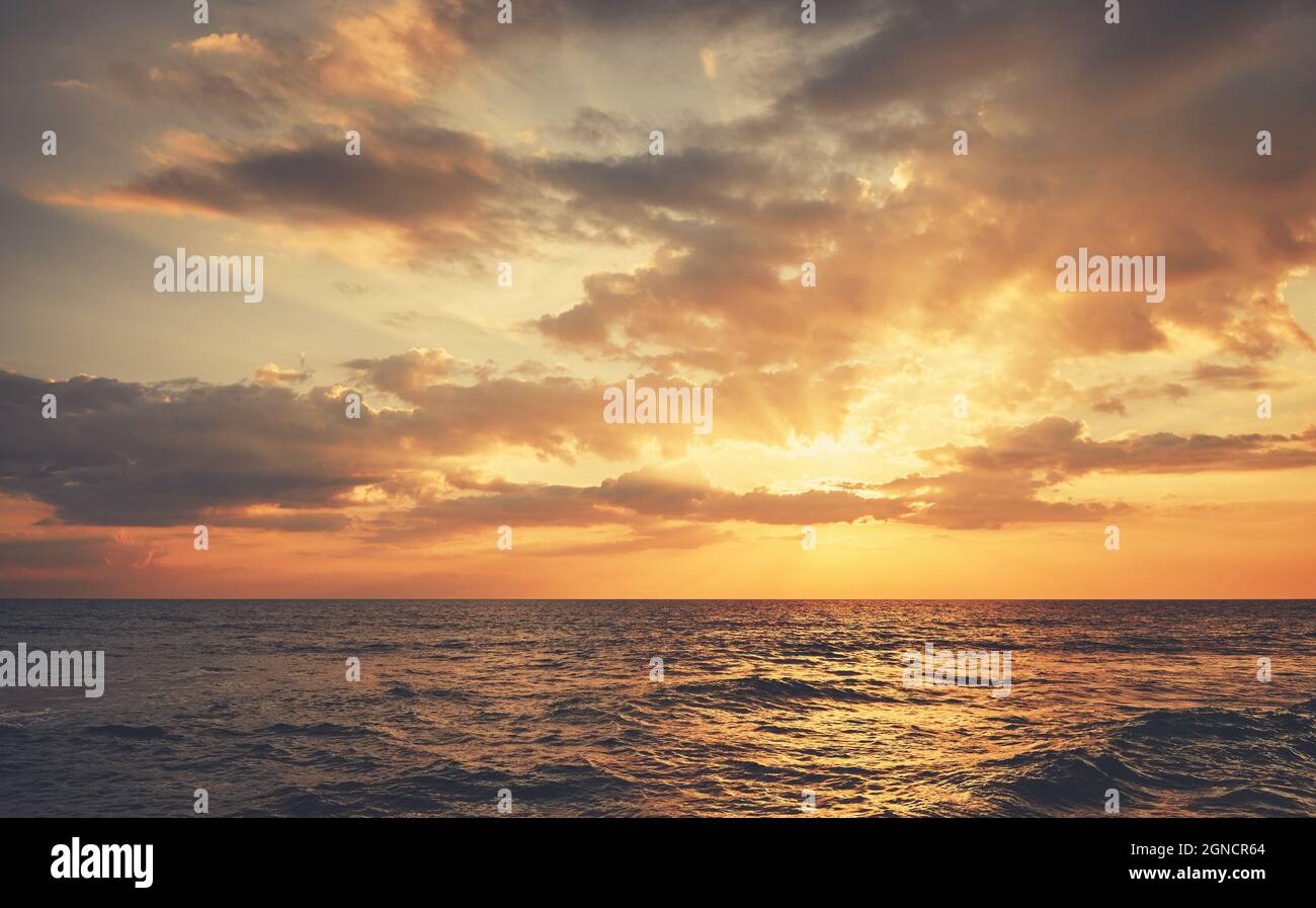 Coucher de soleil doré sur l'océan. Banque D'Images