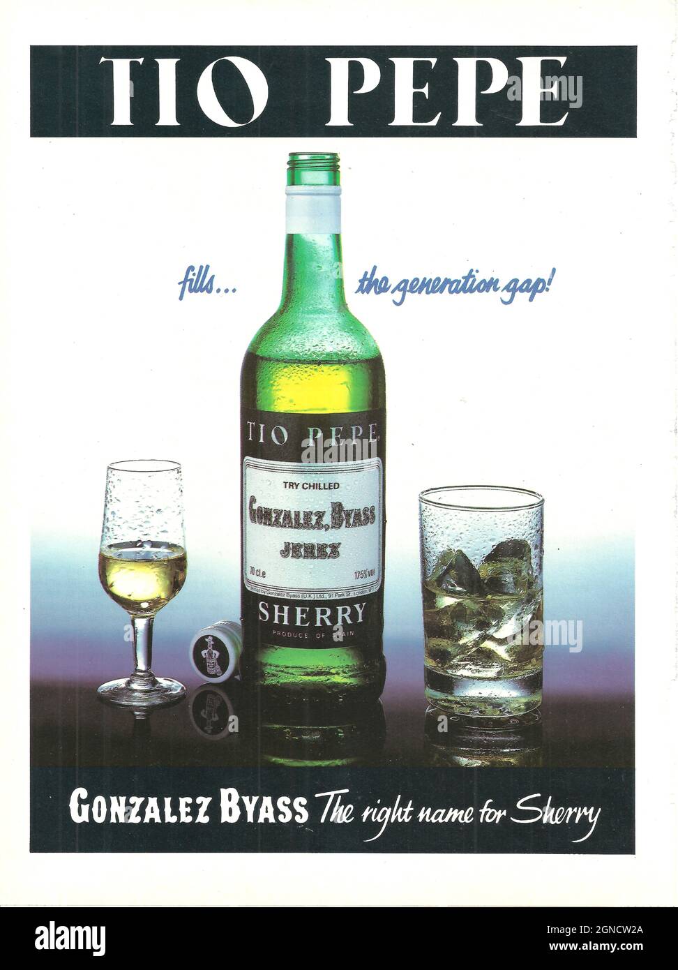 Tio Pepe Sherry publicité publicitaire publicitaire vintage publicité années 1970 années 1980 Banque D'Images