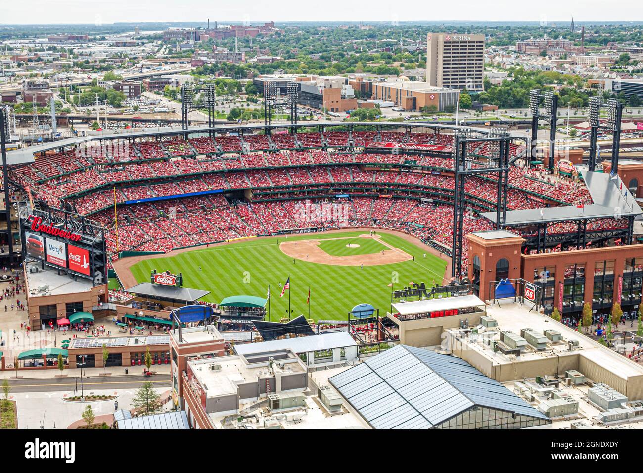 Saint-Louis Missouri, Busch Stadium Cardinals Ballpark Village, Major League baseball game, vue aérienne depuis le dessus Banque D'Images