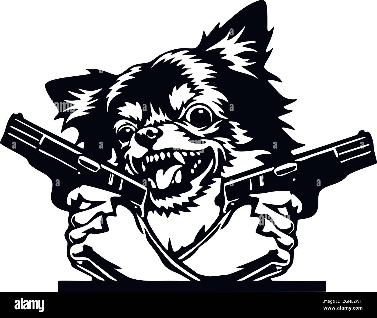 Angry Chihuahua - mauvais chien avec canon - stencil vecteur. Tête de chien avec canon isolé sur blanc Illustration de Vecteur