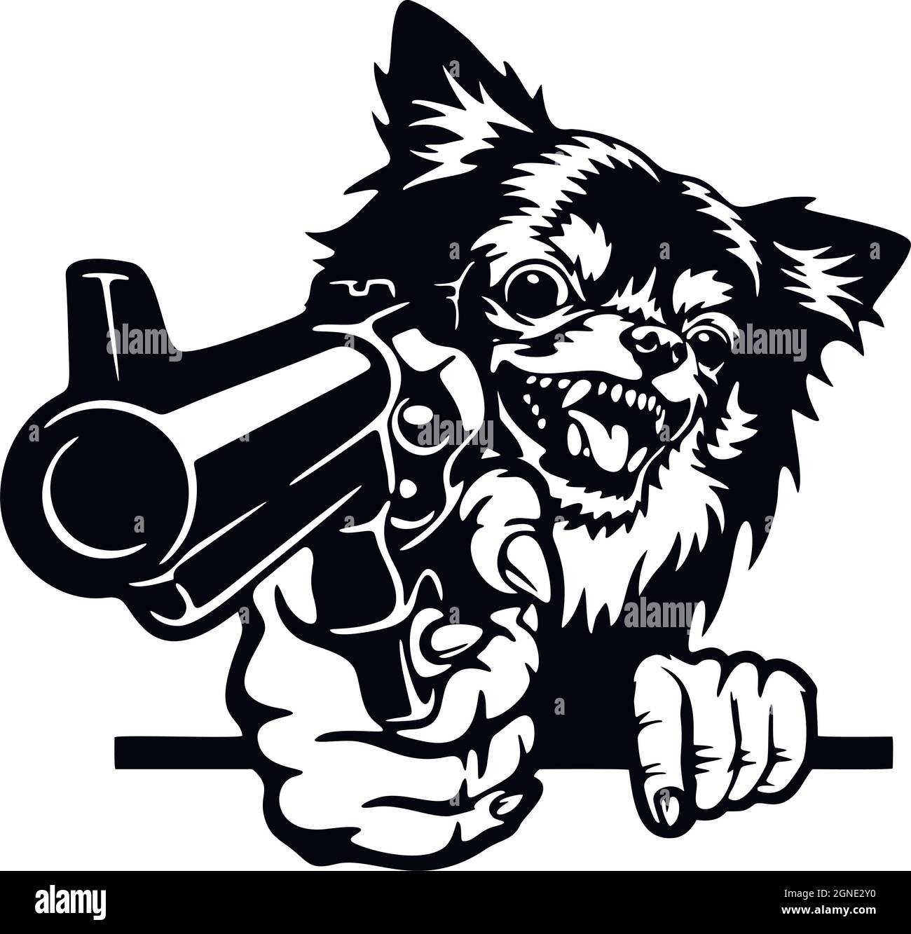 Angry Chihuahua - mauvais chien avec canon - stencil vecteur. Tête de chien avec canon isolé sur blanc Illustration de Vecteur
