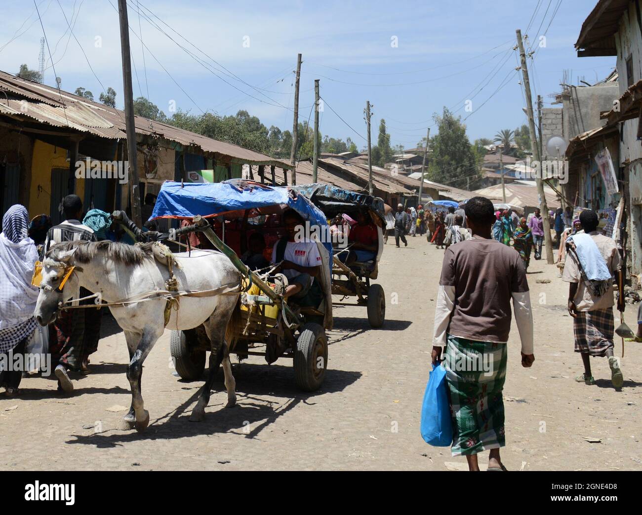 Taxis traditionnels pour voitures à cheval à Bati, en Éthiopie. Banque D'Images