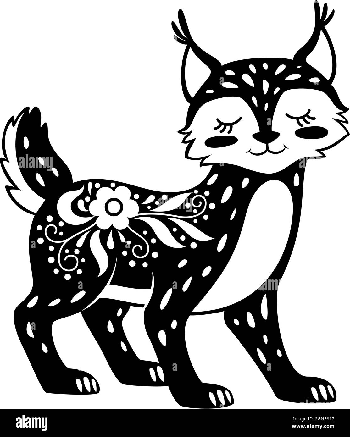 Photo d'esquisse de chat Lynx noir blanc isolée sur blanc. Illustration d'un dessin à la main de lynx noir sauvage isolé, animal vecteur sauvage Illustration de Vecteur