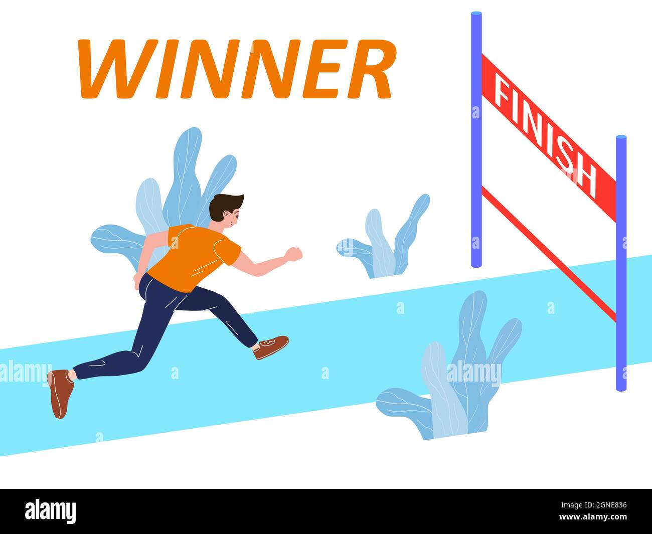 Homme sportif de course à pied, courez jusqu'à la ligne d'arrivée. Marathon de compétition, course de course de course de sprint. Illustration vectorielle Illustration de Vecteur