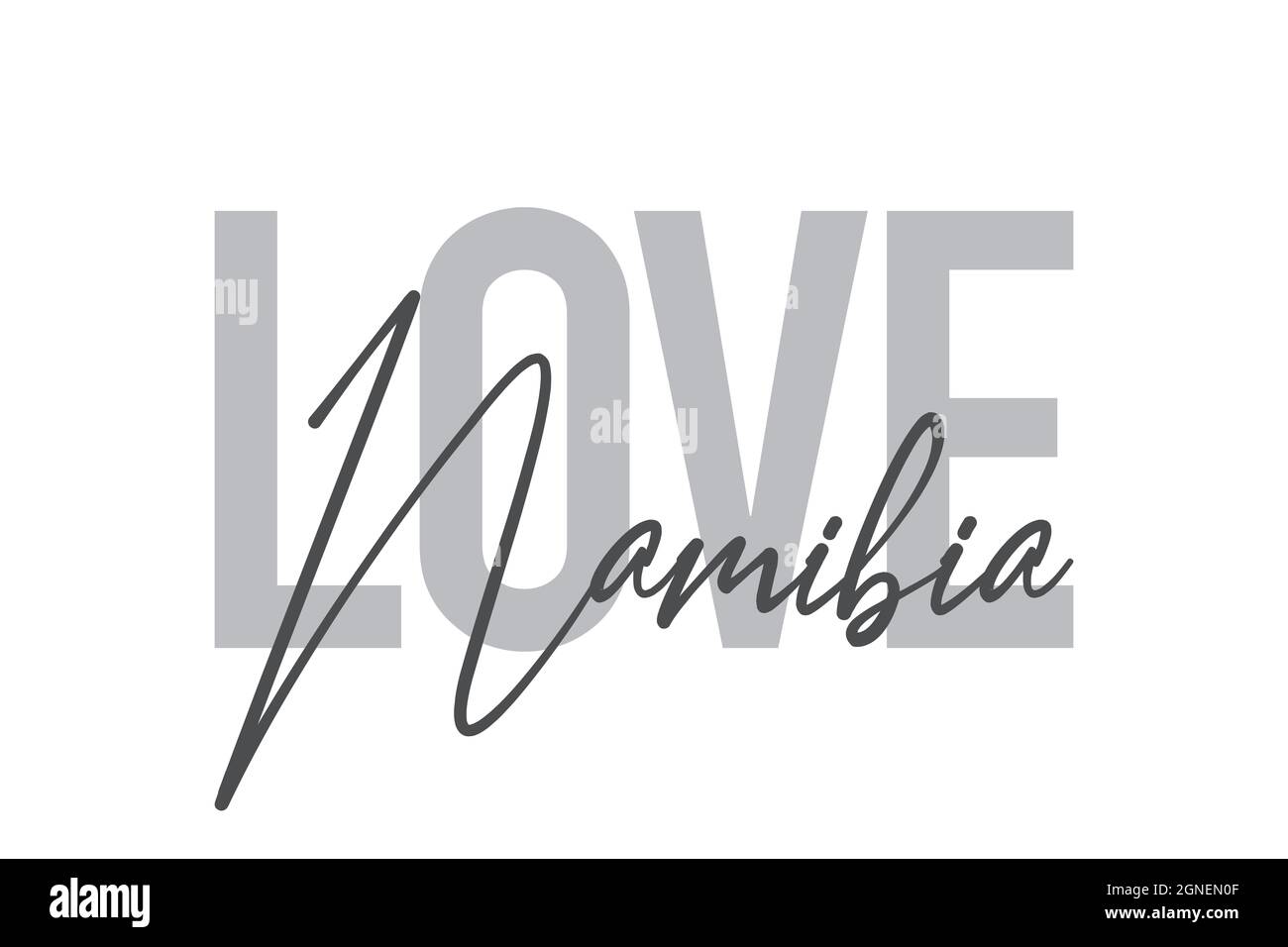 Conception typographique moderne, simple et minimaliste d'un dicton « Love Namibia » de couleur grise. Art vectoriel graphique cool, urbain, tendance et ludique avec Banque D'Images