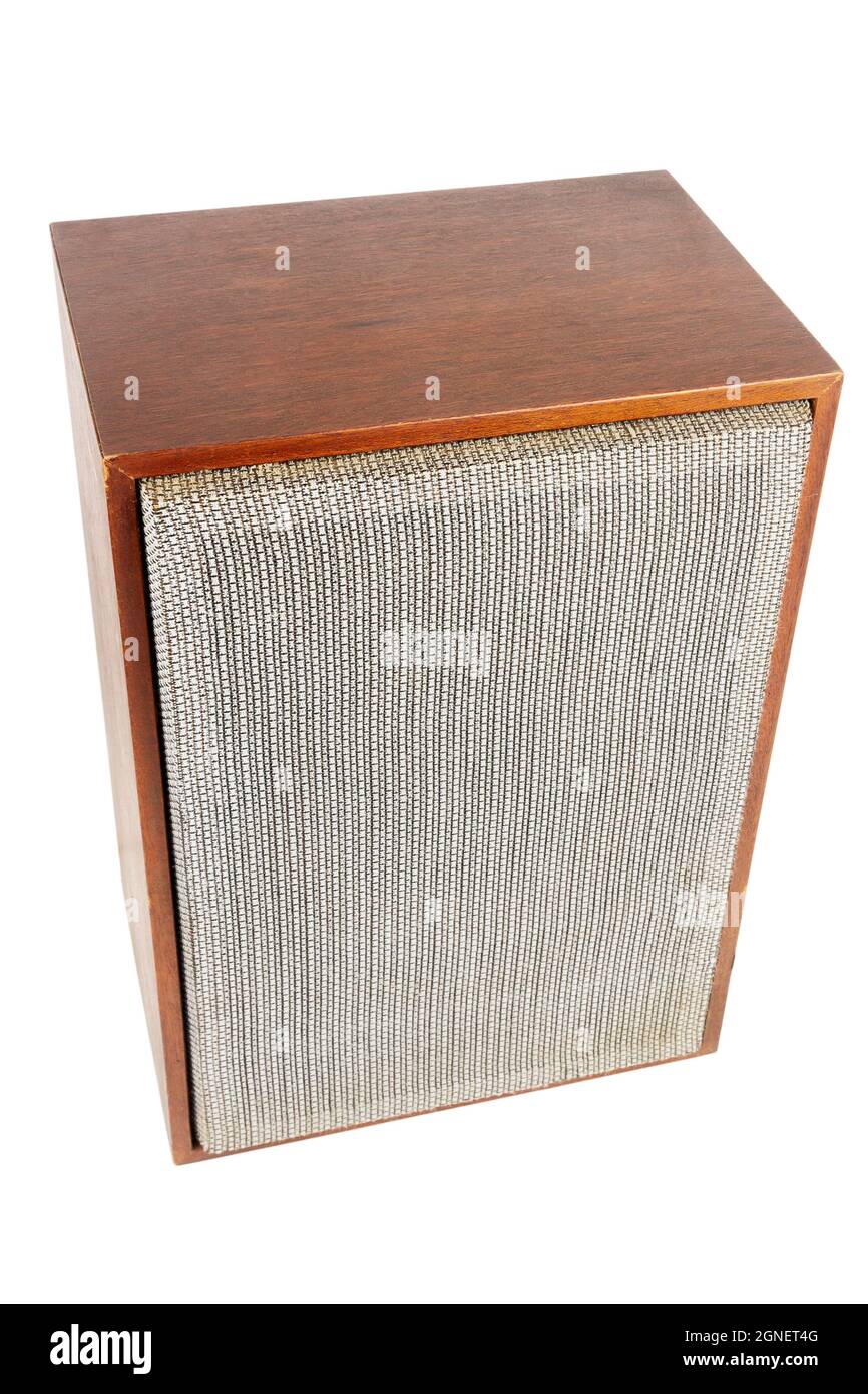 Haut-parleur unique vintage avec grille en tissu isolée sur fond blanc  Photo Stock - Alamy