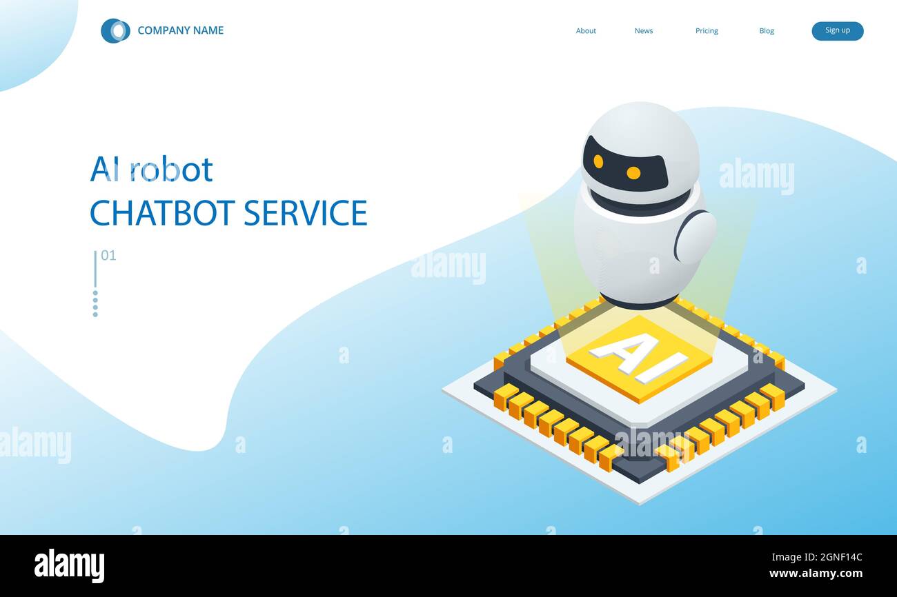 Intelligence artificielle isométrique. Chat bot et marketing futur. IA et Business IOT Illustration de Vecteur