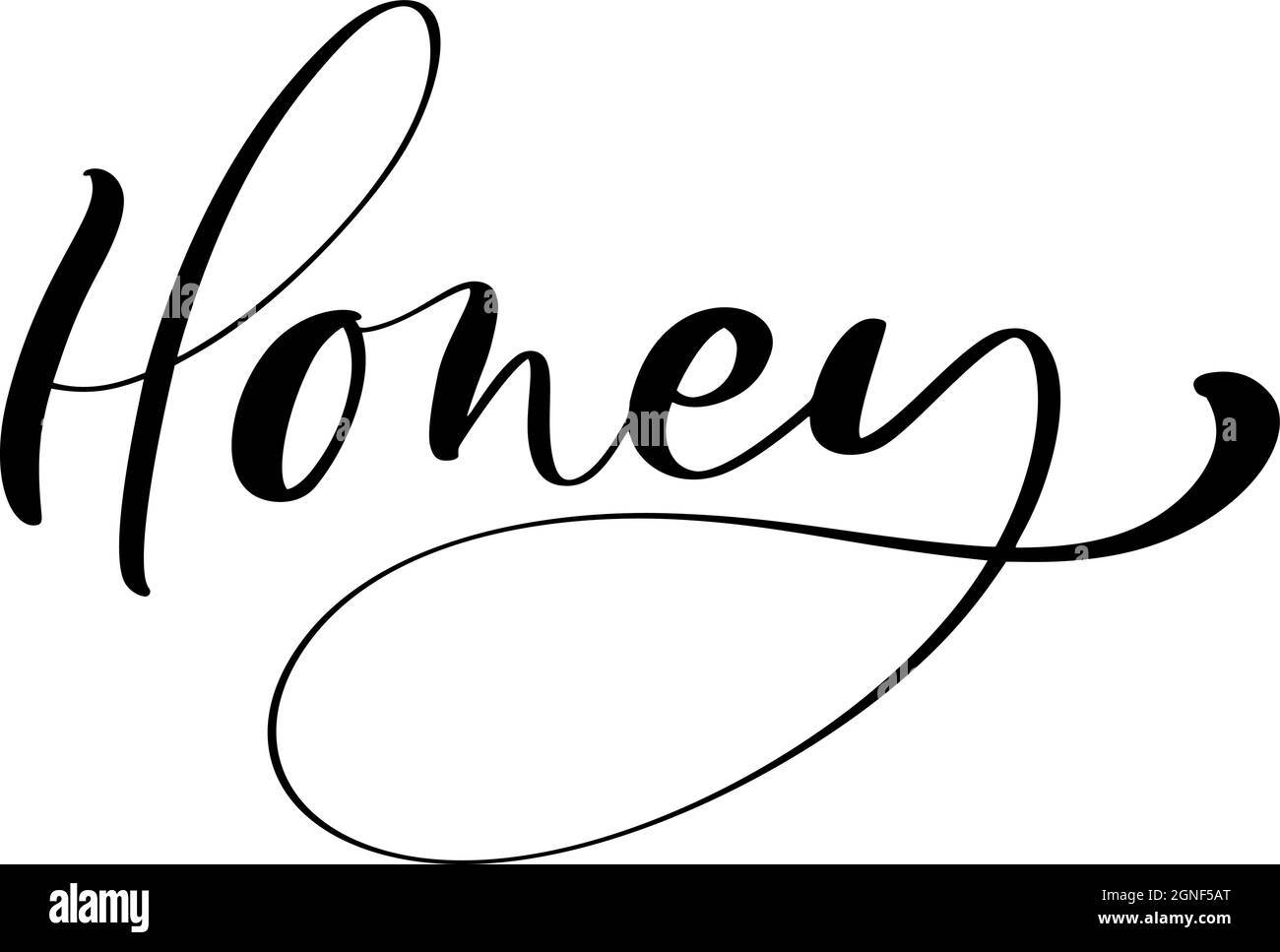 Lettres calligraphiques au miel. Texte à la main d'abeille vectorielle en noir, isolé sur fond blanc. Concept de carte de logo, poster typographique Illustration de Vecteur