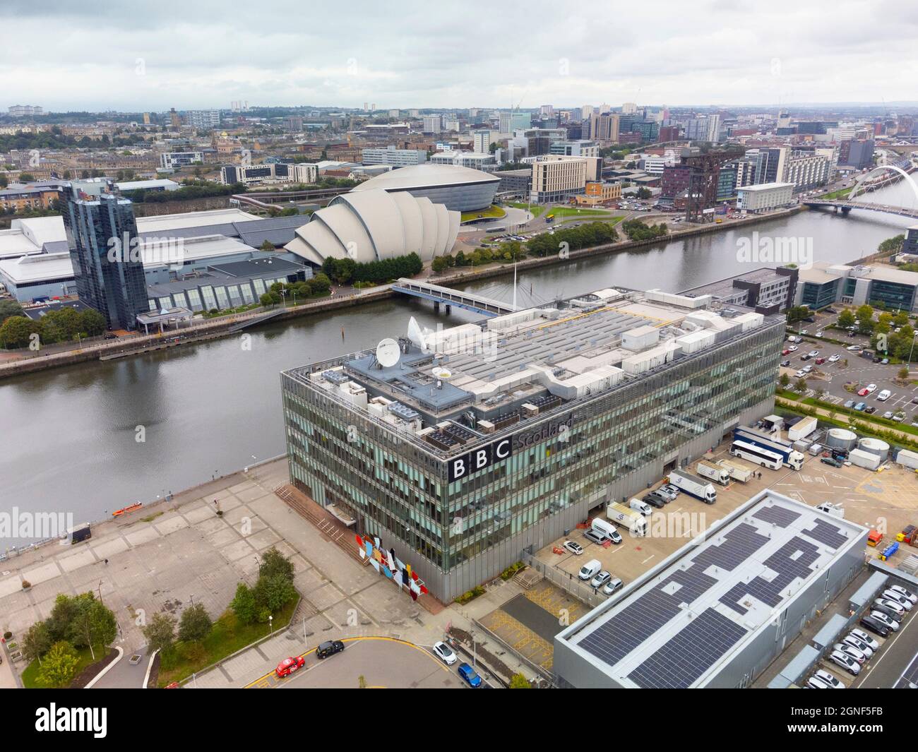 Vues aériennes du site de la conférence et du sommet internationaux COP26 sur les changements climatiques qui se tiendra à Glasgow en novembre 2021. Banque D'Images