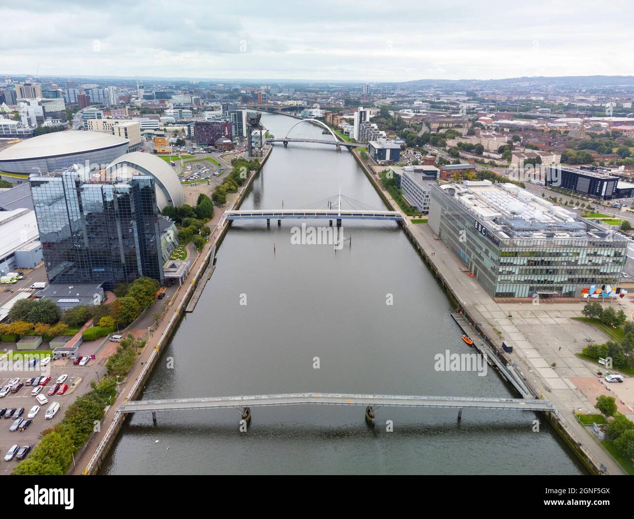 Vues aériennes du site de la conférence et du sommet internationaux COP26 sur les changements climatiques qui se tiendra à Glasgow en novembre 2021. Banque D'Images