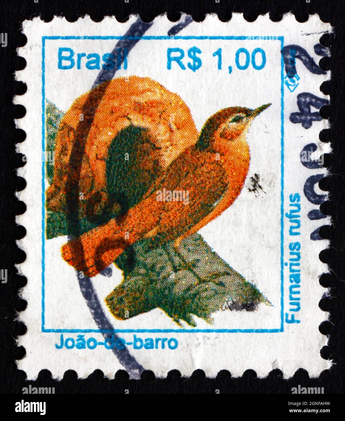 BRÉSIL - VERS 1994 : un timbre imprimé au Brésil montre Rufous Hornero, Furnarius Rufus, Bird, vers 1994 Banque D'Images