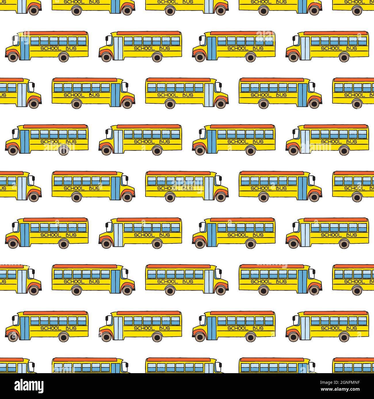 Motif sans couture avec bus scolaires, motif rentrée Illustration de Vecteur