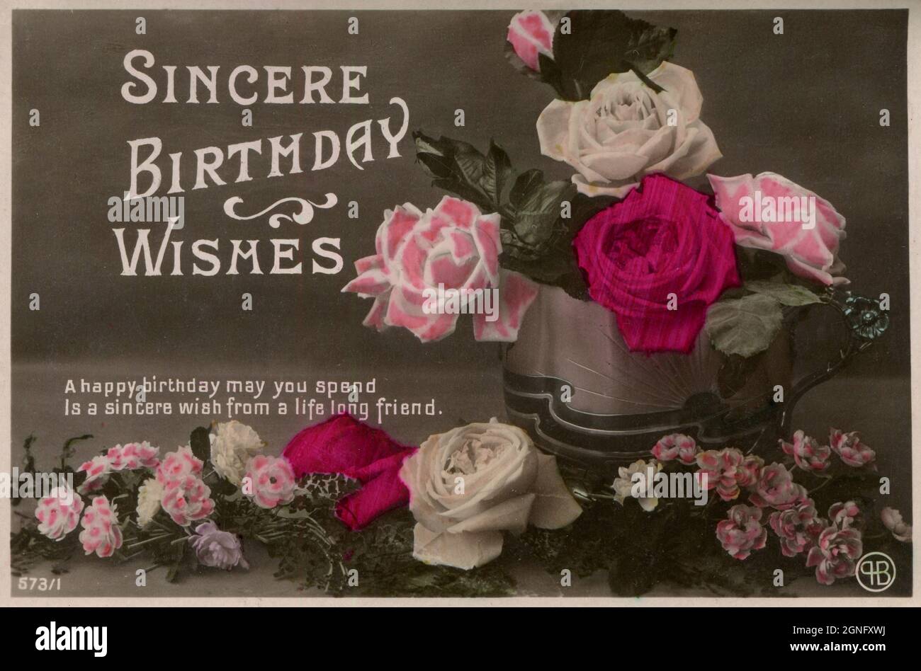 Jolie Carte De Voeux Antique D Anniversaire Decoree De Fleurs Teintees A La Main Vœux Sinceres D Anniversaire Un Joyeux Anniversaire Que Vous Passerez Est Un Souhait Sincere De La Part D Un