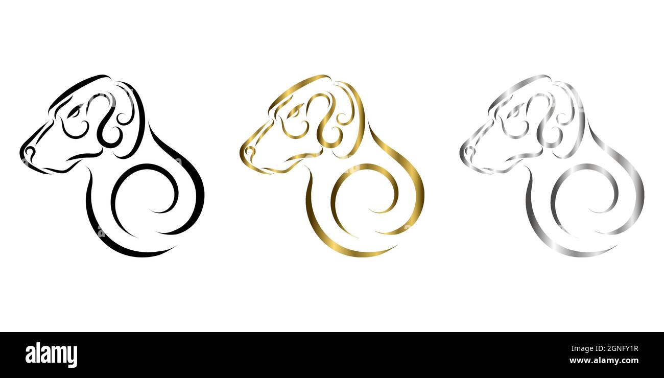 trois couleurs noir or et argent ligne art de la tête de chien. Bon usage pour symbole, mascotte, icône, avatar, tatouage, T-shirt, logo ou tout autre motif. Illustration de Vecteur