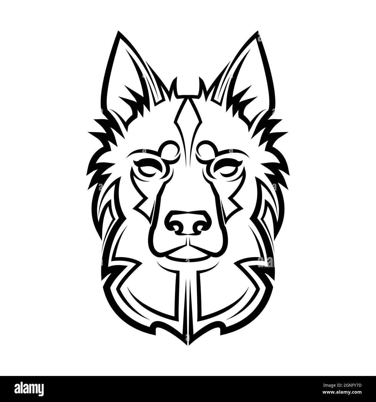 Art noir et blanc de la tête de berger allemande. Bon usage pour symbole, mascotte, icône, avatar, tatouage, T-shirt, logo ou tout autre motif Illustration de Vecteur