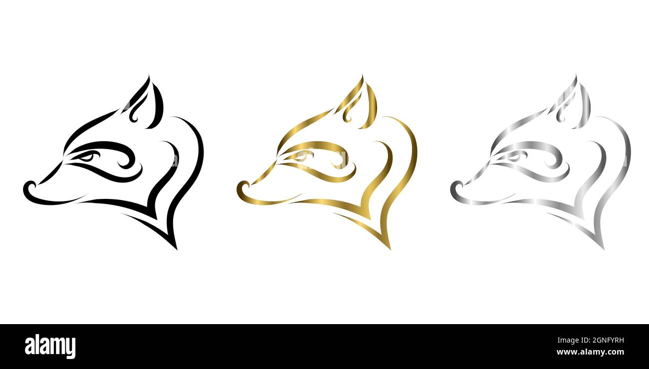 trois couleurs noir or et argent ligne art de la tête de raton laveur. Bon usage pour symbole, mascotte, icône, avatar, tatouage, T-shirt, logo ou tout autre motif que vous Illustration de Vecteur