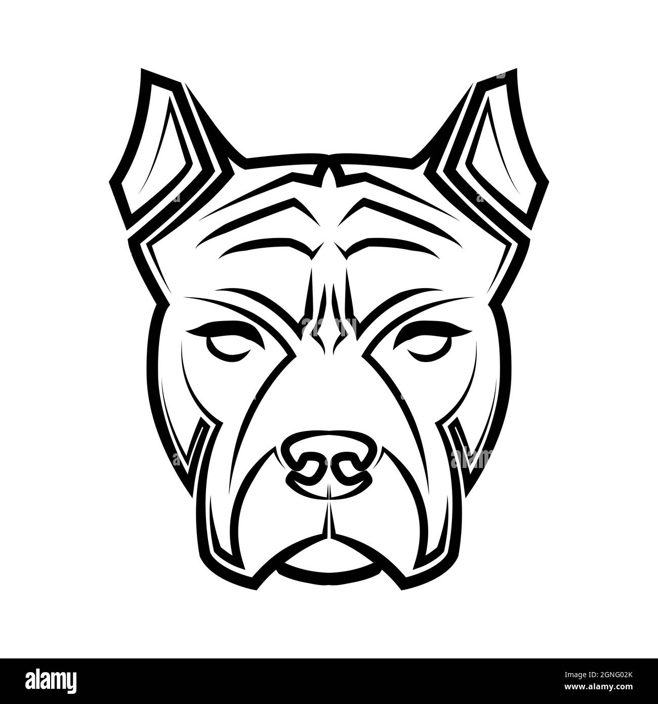 Illustration de la ligne noire et blanche de la tête de chien Pitbull. Bon usage pour symbole, mascotte, icône, avatar, tatouage, T-shirt, logo ou tout autre motif Illustration de Vecteur