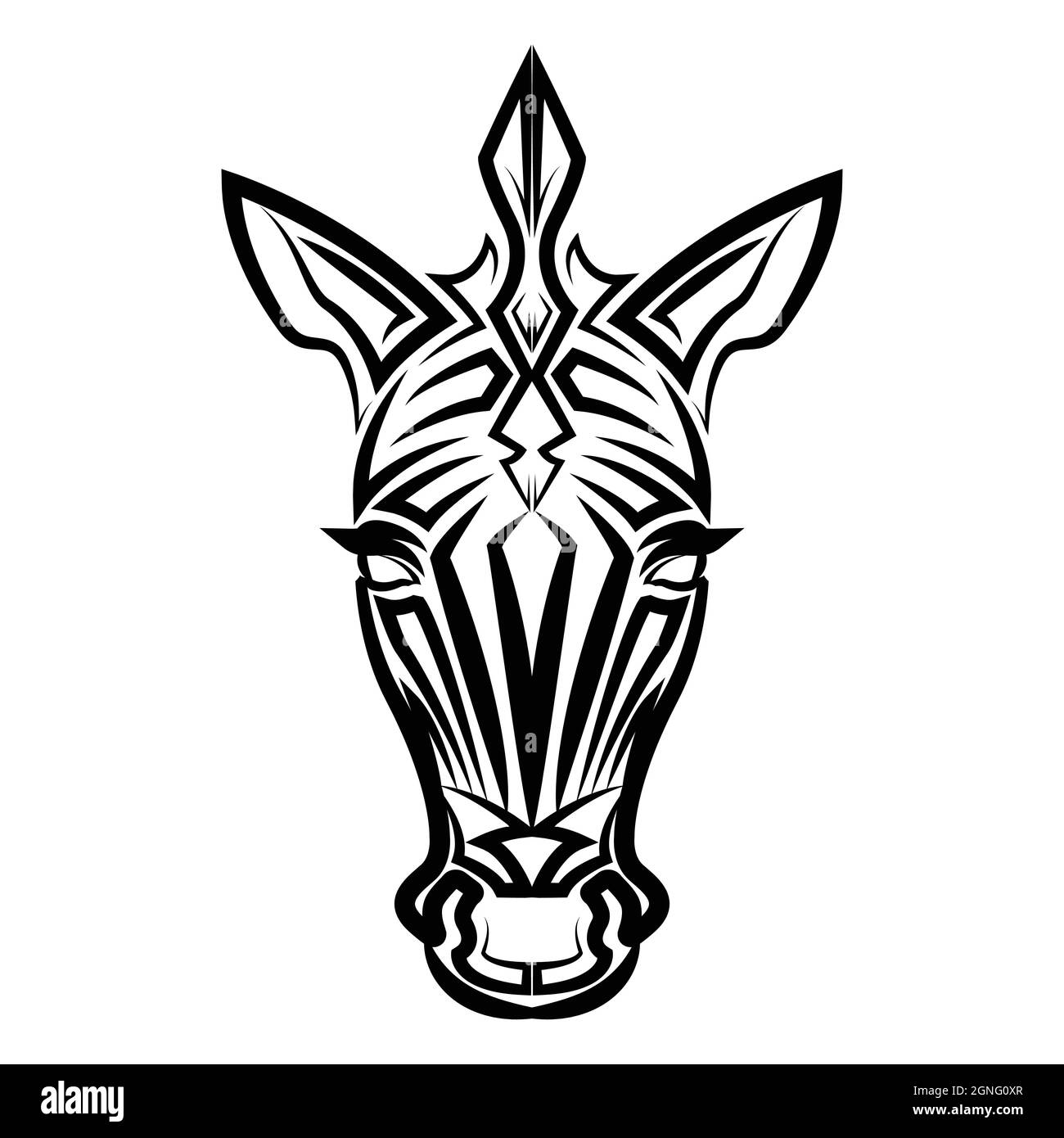 Dessin au trait noir et blanc de la tête de zèbre. Bon usage pour symbole, mascotte, icône, avatar, tatouage, T-shirt design, logo ou tout autre design. Illustration de Vecteur