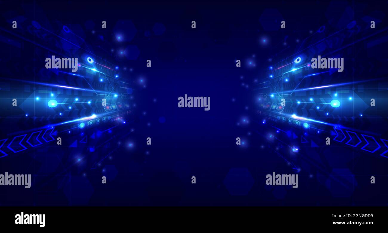 Flèche de vitesse d'éclairage de perspective. Un arrière-plan futuriste abstrait de haute technologie. Internet motivation et connexion pour communiquer de l'innovation. Terre Illustration de Vecteur