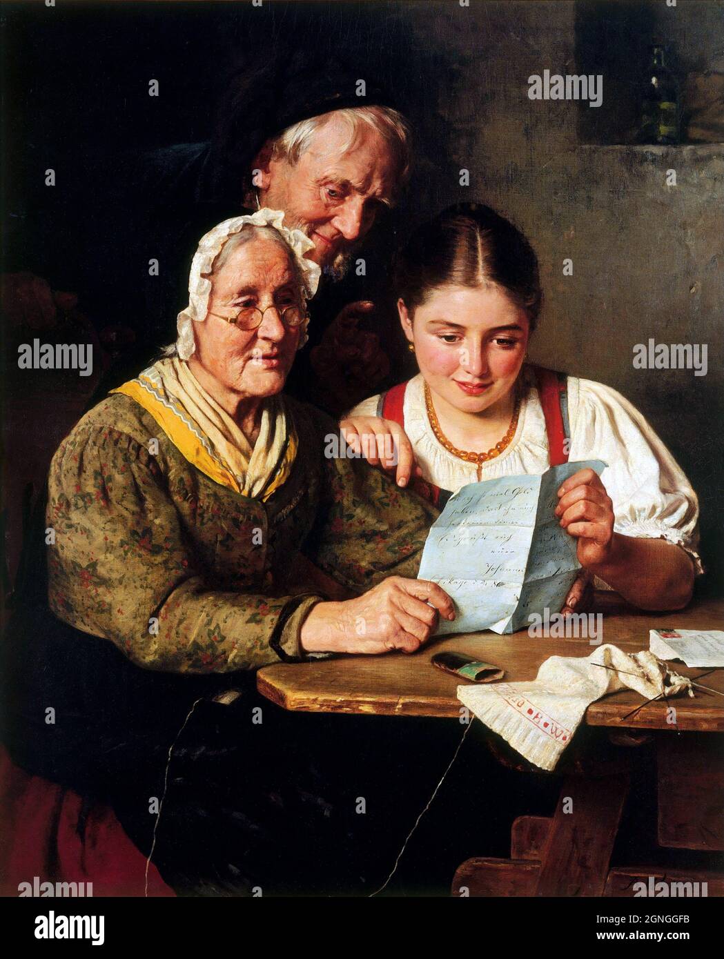 Lettre de l'Amérique de l'artiste allemand Berthold Woltze (1829-1896), huile sur toile, c. 1860. Banque D'Images