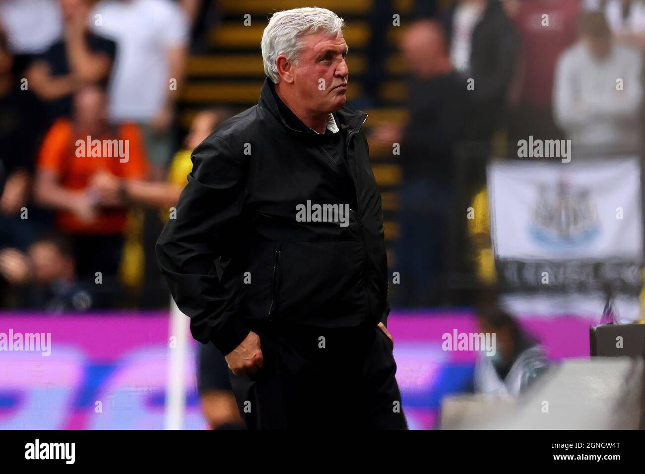 Vicarge Road, Watford, Herts, Royaume-Uni. 25 septembre 2021. Premier League football, Watford contre Newcastle; Newcastle United Manager Steve Bruce Credit: Action plus Sports/Alay Live News Banque D'Images