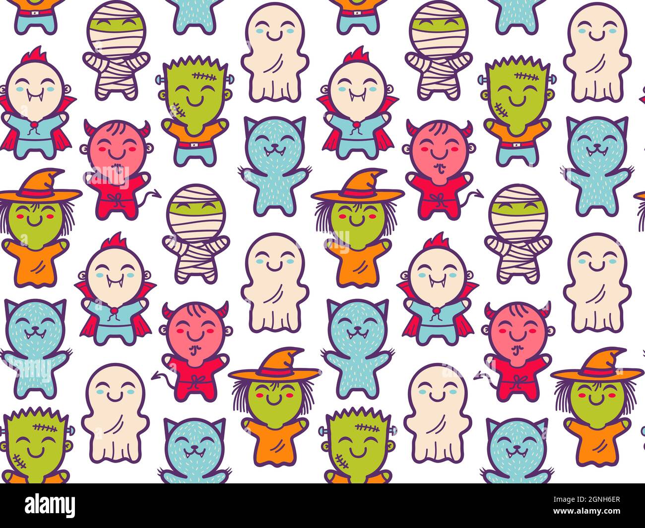 Motif vectoriel sans coutures avec enfants en costumes pour Halloween. Motif avec de jolis enfants dans les costumes de monstres d'Halloween. Texture Halloween. Illustration de Vecteur