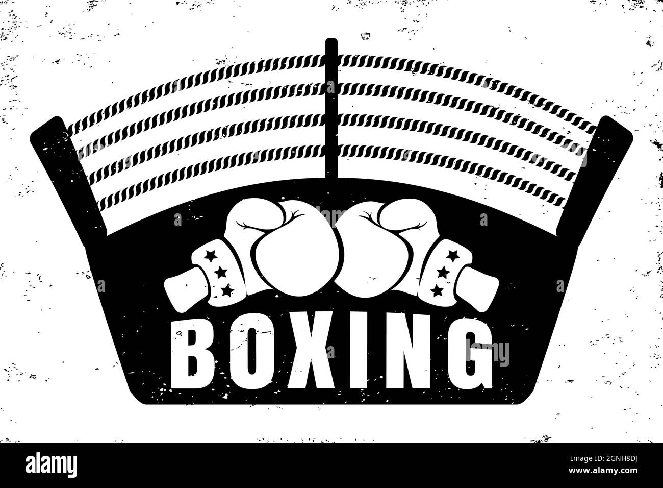 Logo Vector vintage pour une boxe avec deux gants et un anneau de boxe. Emblème rétro pour la boxe. Affiche d'une boxe avec gants et anneau Illustration de Vecteur