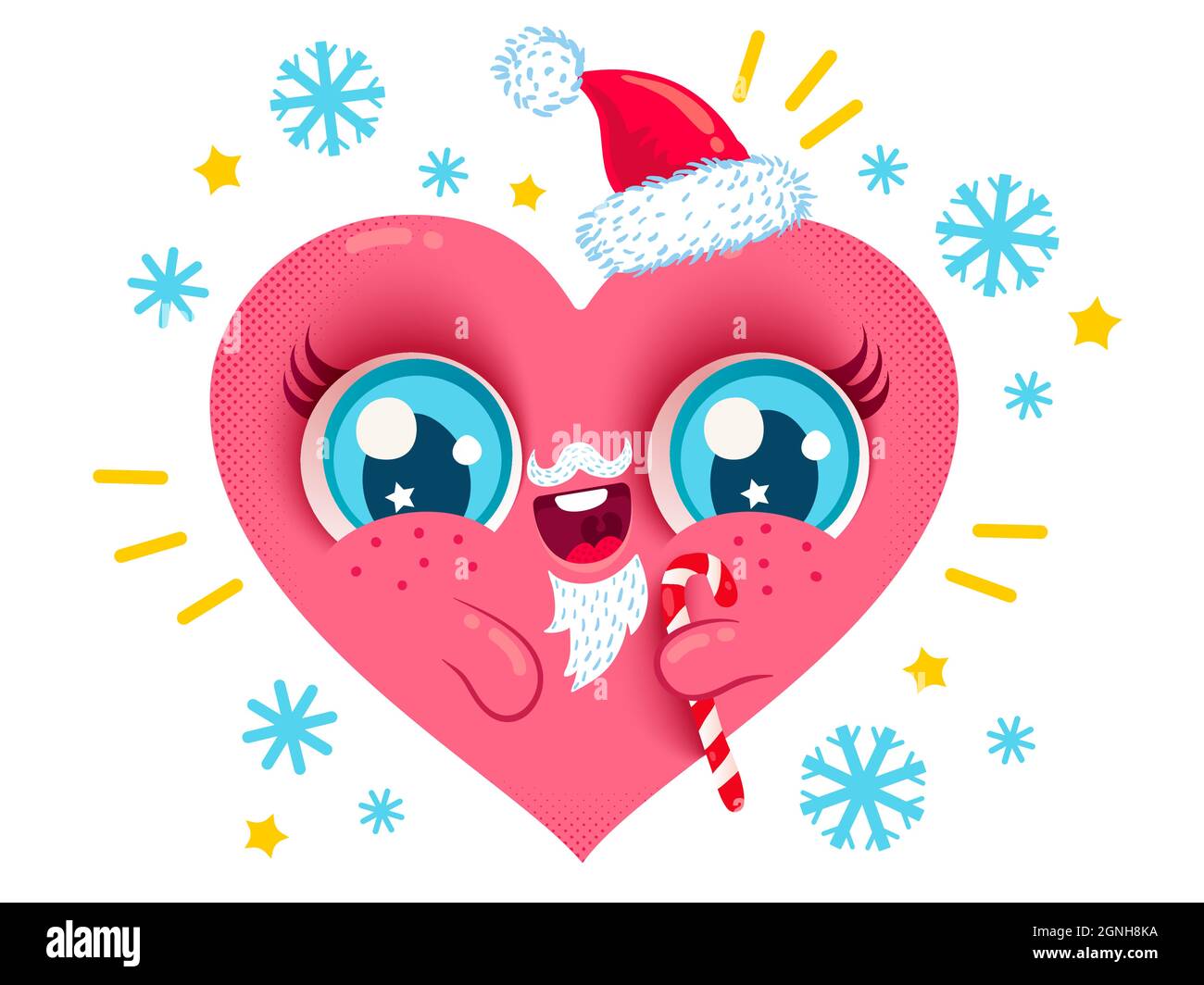 Illustration vectorielle d'un cœur avec la barbe du Père Noël et la canne à sucre pour Noël. Joyeux Noël et bonne année! Illustration de Vecteur