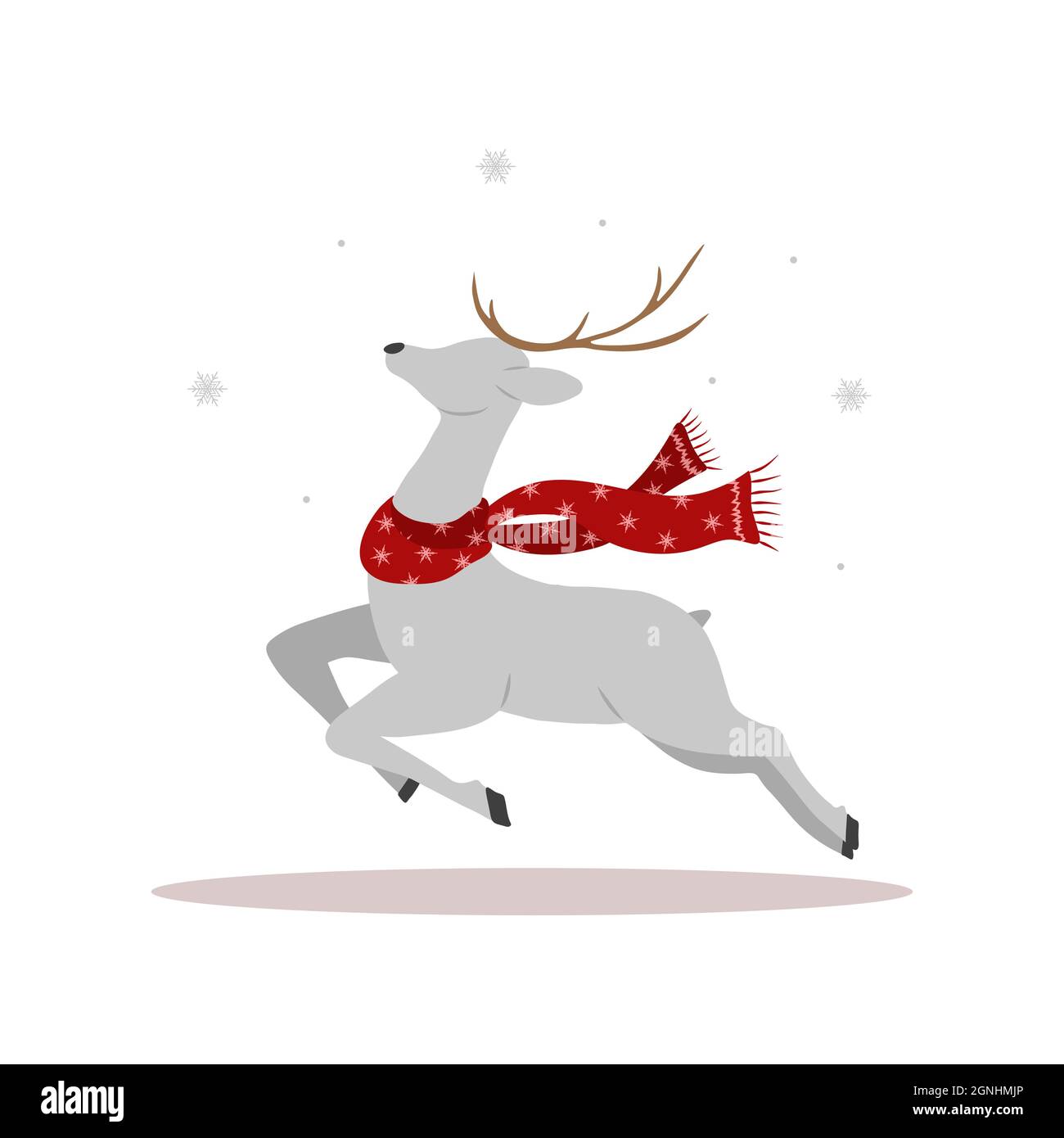 Renne de Noël en foulard. Cerf mignon avec bois. Élément de design d'hiver. Illustration vectorielle de style dessin animé plat Illustration de Vecteur
