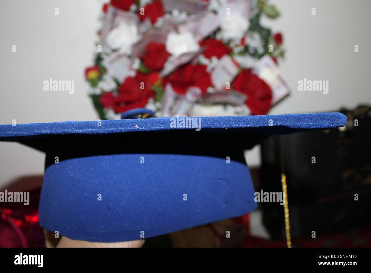 University of Pennsylvania Blue graduation Cap, fête avec des amis et de la famille, Happy Day à vous et moi, amis de remise des diplômes, et un travail prestigieux avec Banque D'Images