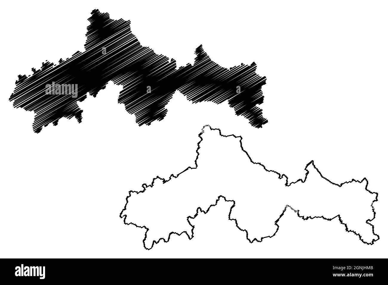 Carte du district de l'ETAH (État de l'Uttar Pradesh, République de l'Inde) illustration vectorielle, schéma de scribble carte de l'ETAH Illustration de Vecteur