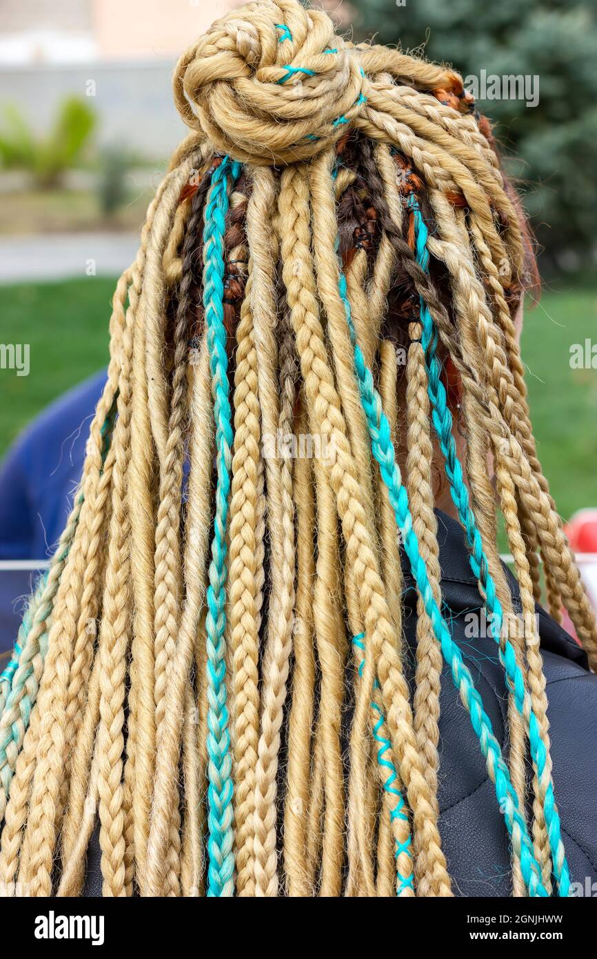 Cheveux tressés en picots. Les tresses africaines. Coiffure Rasta. Cheveux  blonds Photo Stock - Alamy