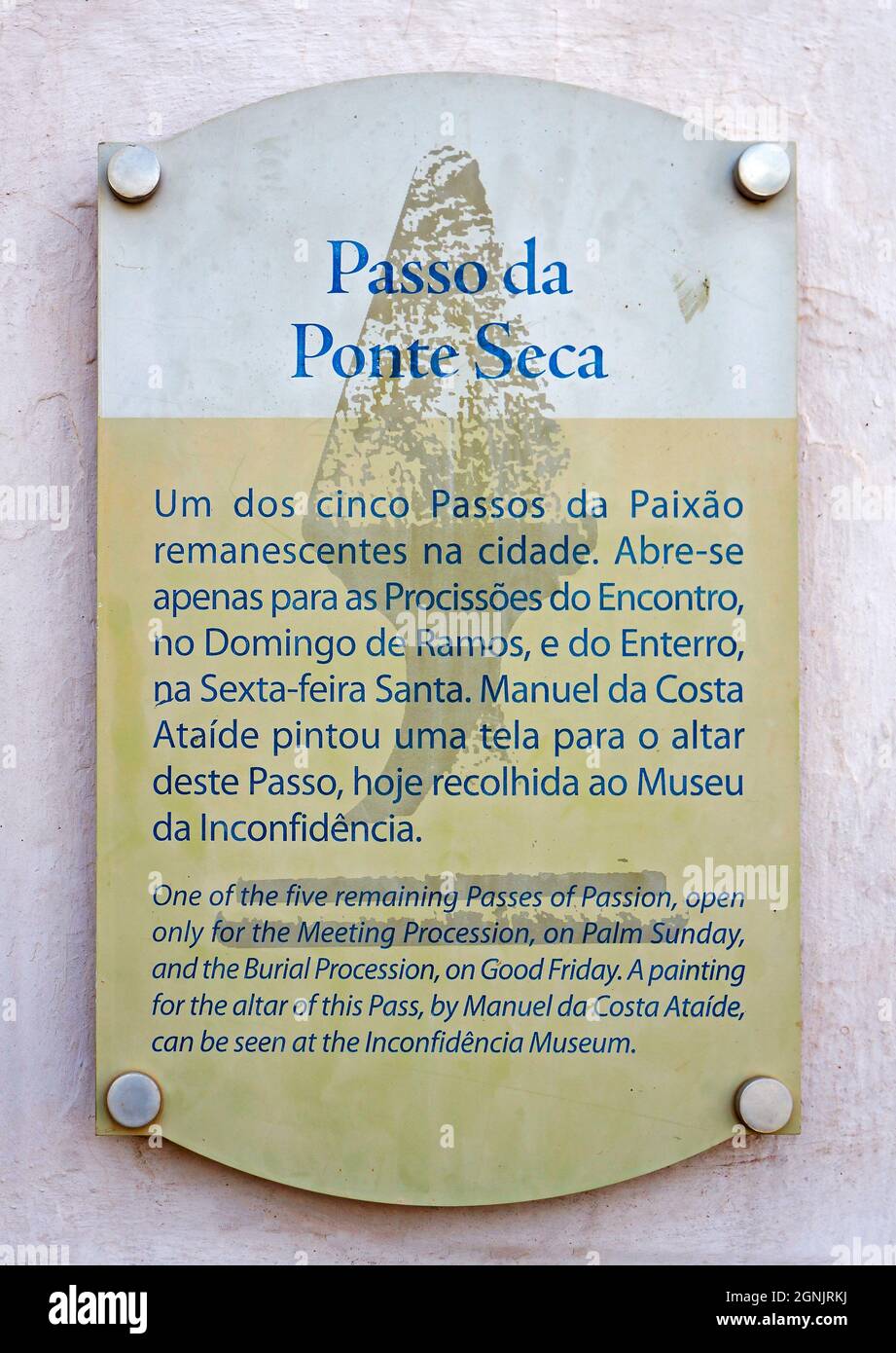 OURO PRETO, MINAS GERAIS, BRÉSIL - 9 JANVIER 2018 : plaque indicative pour les lieux touristiques Banque D'Images