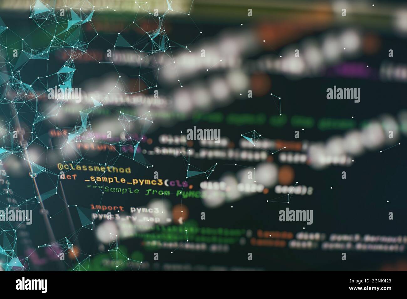 Code de script informatique abstrait. Écran de code de programmation du développeur de logiciel. Temps de travail de programmation logicielle. Texte de code écrit et créé entièrement b Banque D'Images